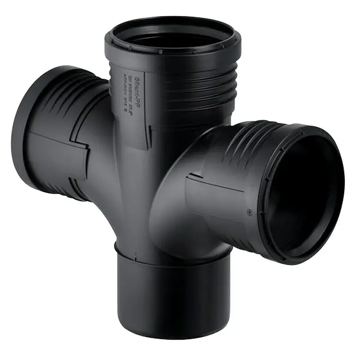 Geberit Silent PP-Doppelabzweig 1 - Nennweite: 100 mm, 87 ° - Schwarzes Abwasserrohr mit drei Anschlüssen für Sanitärinstallationen. Robustes Kunststoffrohr für den Einsatz im Abwassersystem.