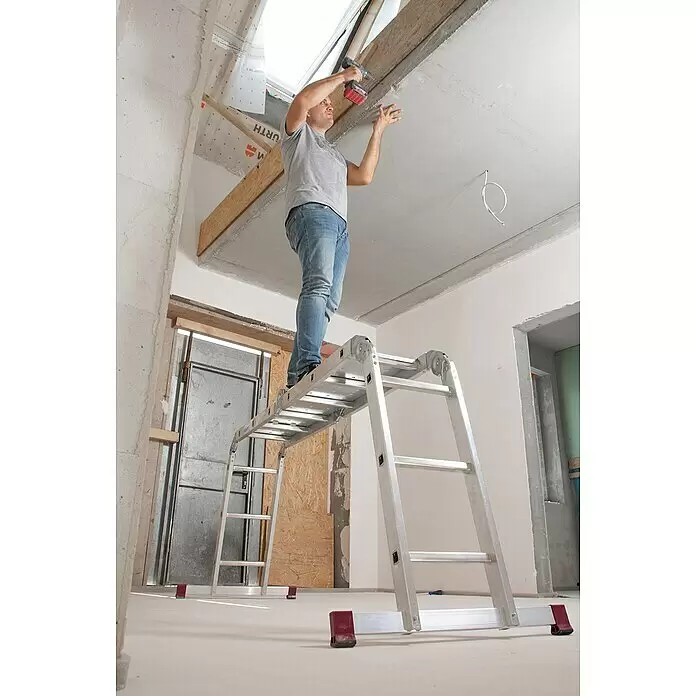 Krause Corda Mehrzweckleiter Set - Anzahl Tritte: 12 Stk., Arbeitshöhe: 4,4 m, Belastbarkeit: 150 kg, Aluminium - Stimmungsaufnahme