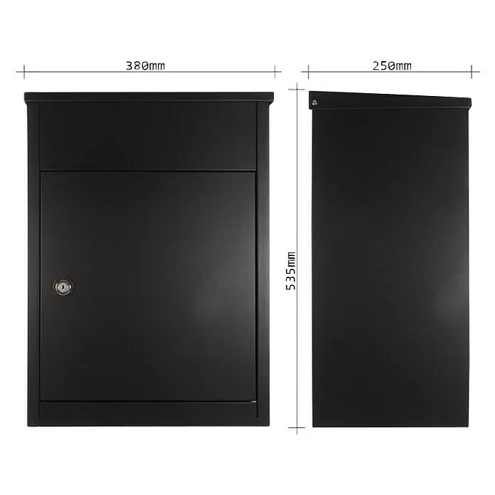 Rottner Paketbox Parcel Keeper - L x B x H: 25 x 38 x 53 cm, Schwarz, Edelstahl, Paketfach - Vorderansicht