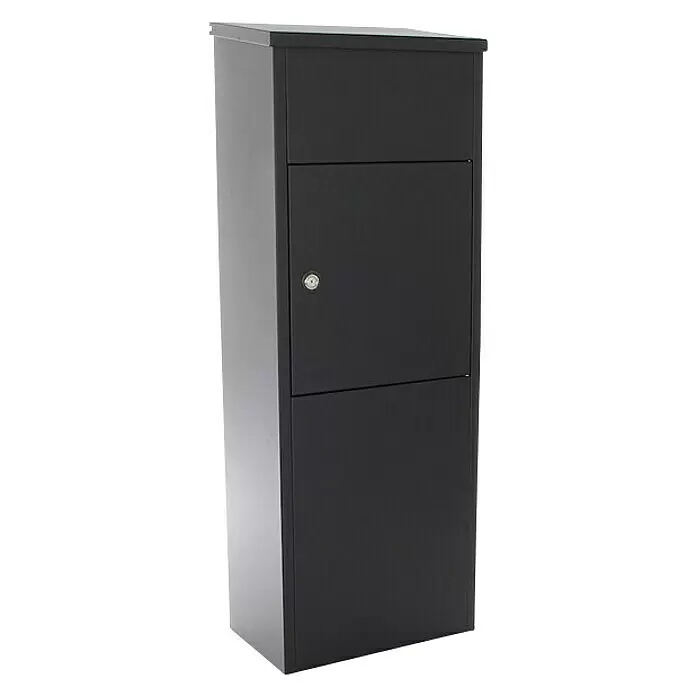 Rottner Paketbox Parcel Keeper - L x B x H: 23 x 38 x 105 cm, Schwarz, Edelstahl, Paketfach - Diagonale Ansicht