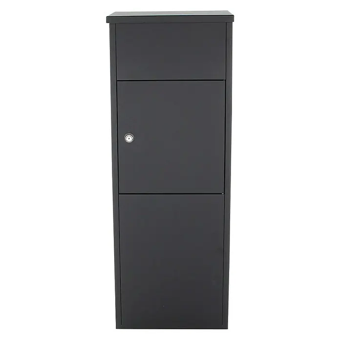 Rottner Paketbox Parcel Keeper - L x B x H: 23 x 38 x 105 cm, Schwarz, Edelstahl, Paketfach - Ein eleganter, anthrazitfarbener Briefkasten mit abschließbarer Tür für sichere Postzustellung und stilvolles Design.
