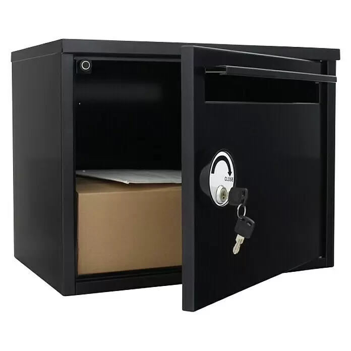Rottner Paketbox Parcel Keeper - L x B x H: 31 x 45 x 35 cm, Schwarz, Edelstahl, Paketfach - Diagonale Ansicht