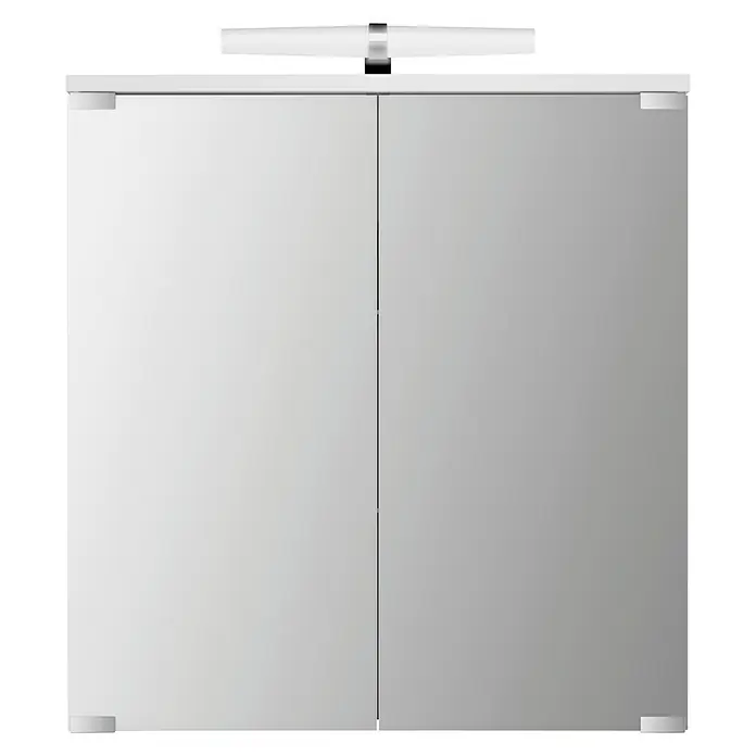 Camargue LED-Spiegelschrank Kyla - B x H: 60 x 69,4 cm, Holz, Weiß - Ein moderner Spiegelschrank mit zwei Türen und einer eleganten Beleuchtung. Perfekt für jedes Badezimmer und bietet zusätzlichen Stauraum.