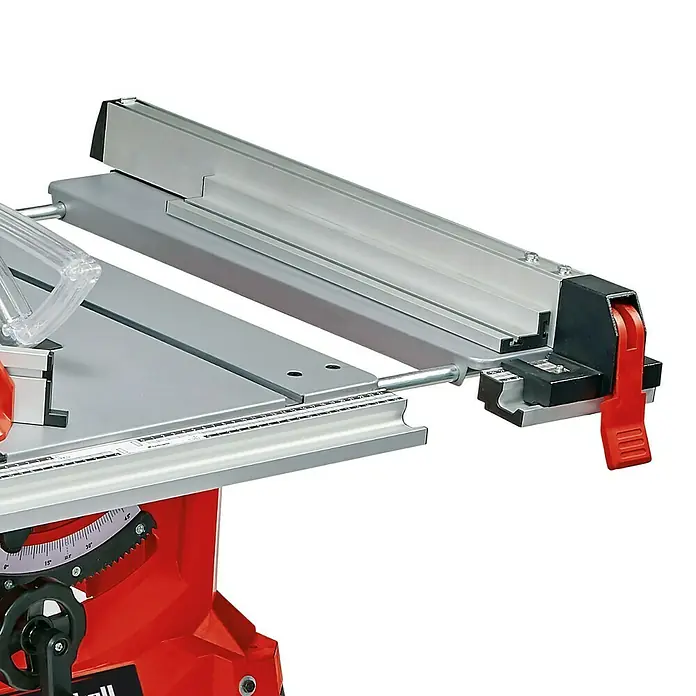 Einhell Tischkreissäge TC-TS 2225 U - 2.200 W, Durchmesser Sägeblatt: 254 mm, Schnitttiefe bei 90 °: 80 mm - Detailaufnahme einer Einhell Tischkreissäge mit Fokus auf den Parallelanschlag, der präzise Schnitte ermöglicht.