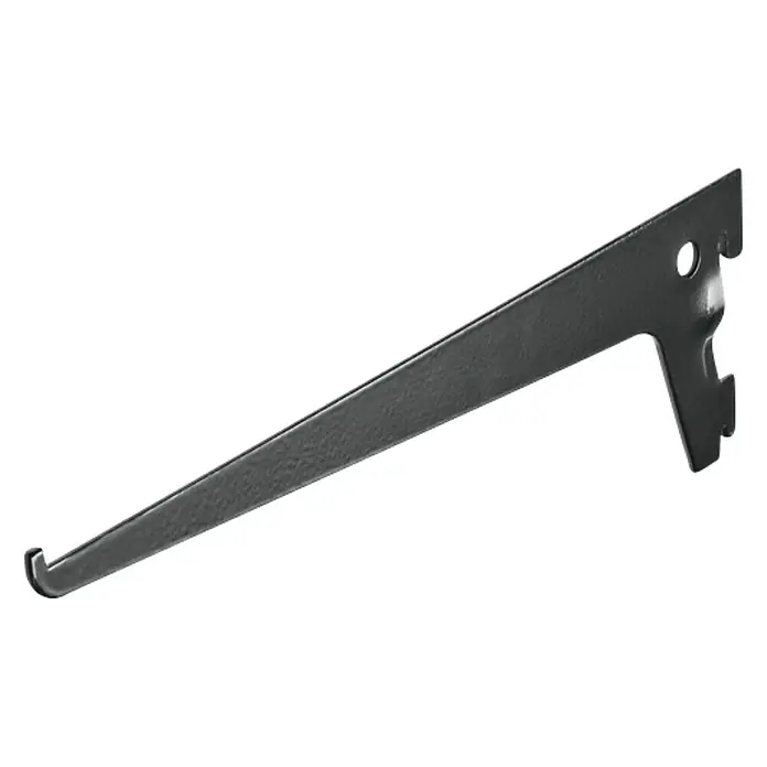 Dolle Soporte de estanterías simple - Largo: 15 cm, Carga soportada: 55 kg, Negro - Soporte metálico para estantería con gancho. Ideal para sujetar estantes a paredes o rieles. Robusto y duradero para diversas aplicaciones.