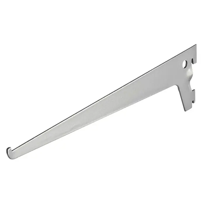 Dolle Soporte de estanterías simple - Largo: 30 cm, Carga soportada: 55 kg, Gris - Imagen de un soporte de estante plateado para montaje en pared. Este soporte resistente proporciona un soporte fiable para sus estanterías.