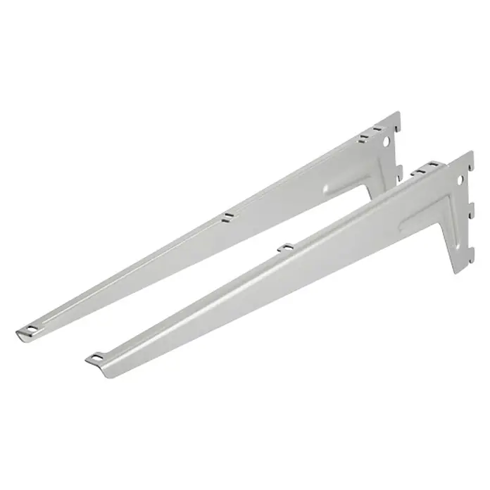 Dolle Soporte de estanterías - Largo: 230 mm, Carga soportada: 65 kg, Gris, 2 ud. - La imagen muestra dos soportes de estante plateados de pared. Los soportes son robustos y adecuados para montar en la pared para estantes.