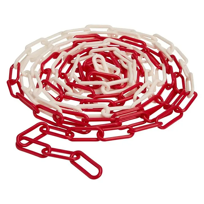 Stabilit Absperrkette - Ø x L: 5 mm x 5 m, Rot/Weiß - Rot-weiße Kunststoffkette, spiralförmig angeordnet. Die Kette ist ein dekoratives und praktisches Element.