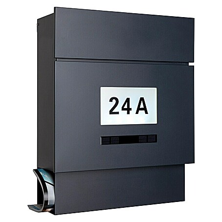 Portaferm Wandbriefkasten Quintus Solar (L x B x H: 14,5 x 39,5 x 48 cm, Anthrazitgrau, Stahl, Zeitungsfach)