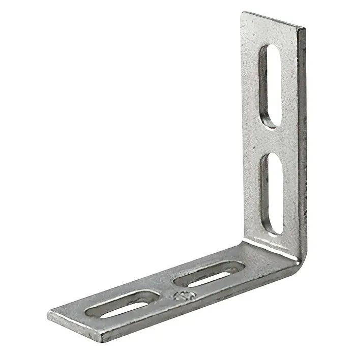 UBB Montagewinkel - Profil: 38/40, 90 °, Stahl - Winkelverbinder aus Metall mit länglichen Löchern zur Befestigung, ideal für stabile Verbindungen im Bau- und Möbelbereich.