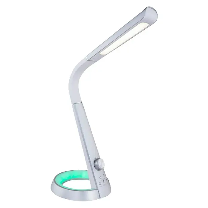 Globo LED-Tischleuchte Mitti - 8 W, L x B x H: 34,3 x 18,3 x 64 cm, Silber, Kaltweiß - Elegante, silberne LED-Schreibtischlampe mit flexiblem Arm und Farblichtbasis, ideal für modernes Arbeiten.