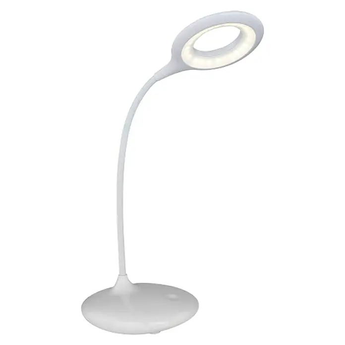 Globo Lámpara de sobremesa LED - 5 W, L x An x Al: 40 x 12,5 x 49 cm, Blanco neutro - Elegante lámpara de escritorio LED blanca con cuello de cisne flexible y cabezal de luz en forma de anillo. Ideal para oficina o mesita de noche.