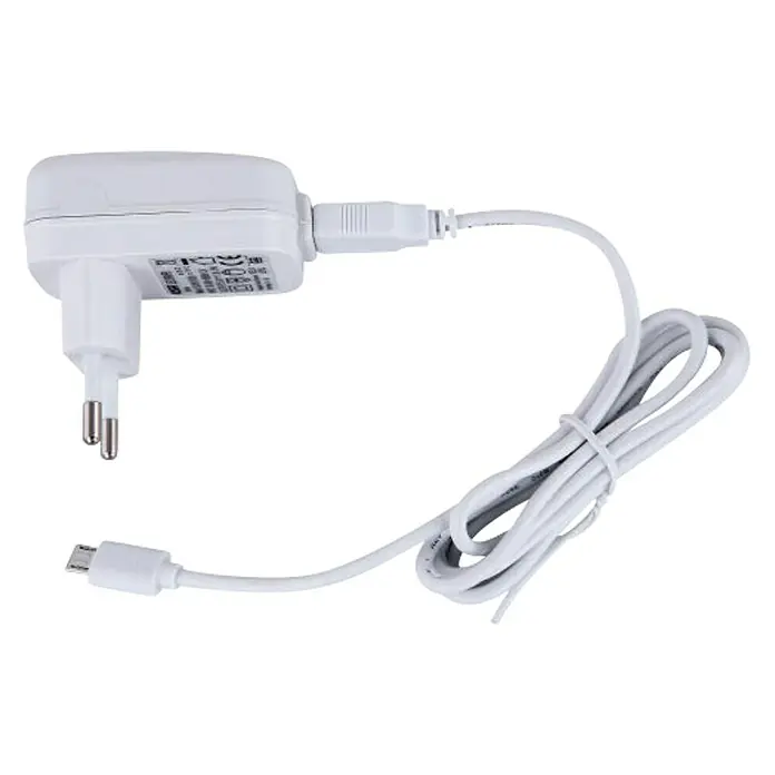 Globo Lámpara de sobremesa LED - 5 W, L x An x Al: 40 x 12,5 x 49 cm, Blanco neutro - Cargador UE blanco con cable Micro-USB para cargar dispositivos electrónicos, perfectamente enrollado y listo para usar.