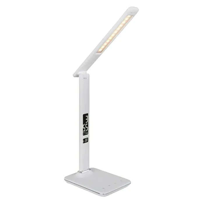 Globo LED-Tischleuchte Tanna - 7 W, L x B x H: 55 x 14 x 59 cm, Weiß, Kaltweiß - Weiße Schreibtischlampe mit LED-Leuchtmittel und digitaler Anzeige für Uhrzeit und Temperatur für den Arbeitsplatz.