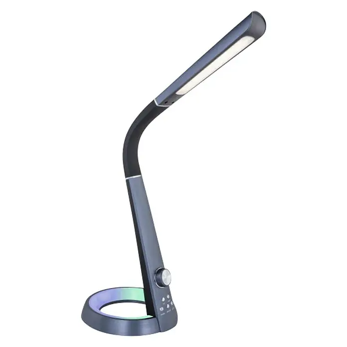 Globo LED-Tischleuchte Mitti - 8 W, L x B x H: 34,3 x 18,3 x 64 cm, Schwarz, Kaltweiß - Diese Abbildung zeigt eine moderne, graue LED-Schreibtischleuchte mit einem Touch-Panel am Sockel und einem verstellbaren Arm.