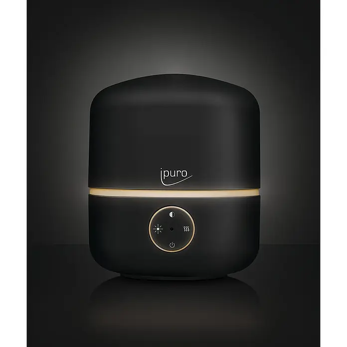 Ipuro Air Sonic Elektrischer Diffuser Good Mood - Schwarz - Elegantes, mattschwarzes ipuro Duftgerät mit stimmungsvoller Beleuchtung und intuitiven Bedienelementen für eine angenehme Atmosphäre.