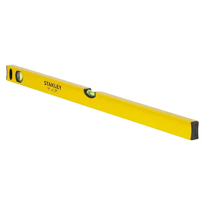 Stanley Nivel de burbuja STHT1-43104 - Aluminio, Amarillo - Nivel de burbuja amarillo de Stanley, una herramienta útil para alinear objetos. Esta imagen destaca el diseño del nivel.