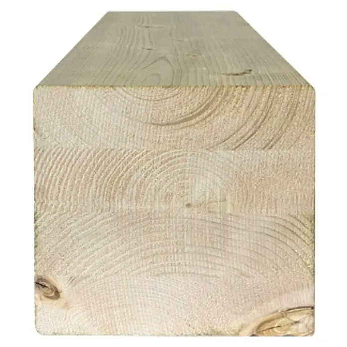 Viga de madera - L x An x Al: 300 x 16 x 16 cm, Abeto de Douglas, Natural - Primer plano de un trozo de madera recién cortada, mostrando los anillos de crecimiento y la veta natural de la madera.