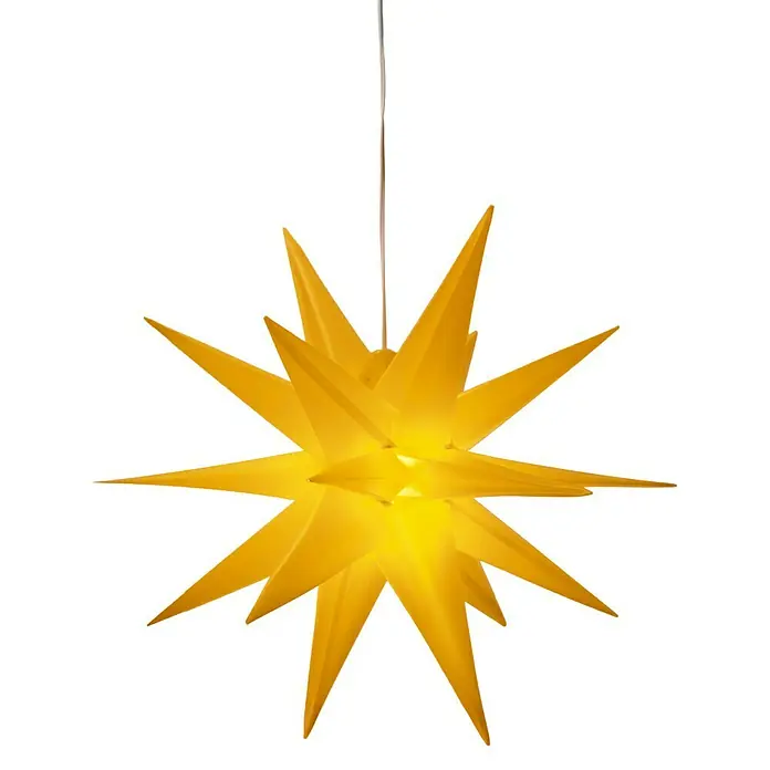 Estrella LED 3D - 25 cm, Amarillo, Funciona con pilas - Estrella de Moravia amarilla con muchas puntas colgada de un hilo, irradiando una luz cálida.