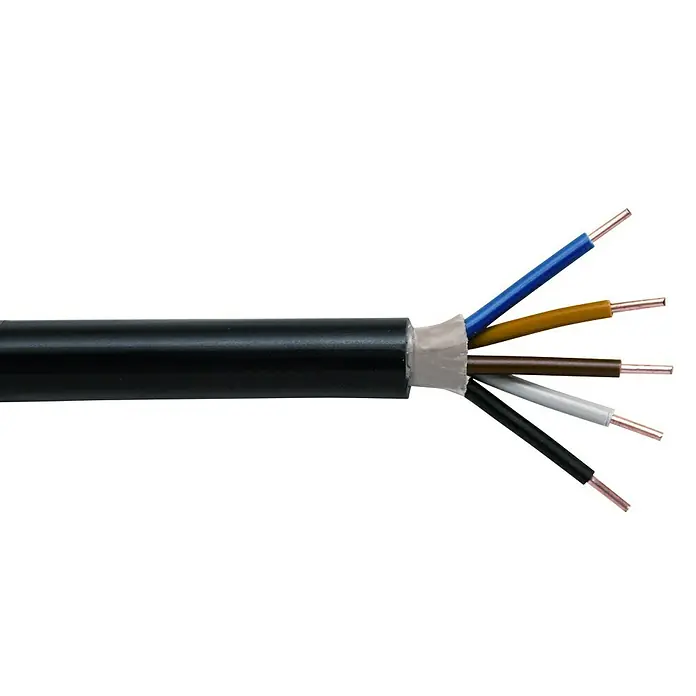 Erdkabel NYY-J 5x2,5 mm² - NYY-J, 5, 2,5 mm², 50 m, Schwarz - Mehradriges Kabel mit freiliegenden Adern in verschiedenen Farben.
