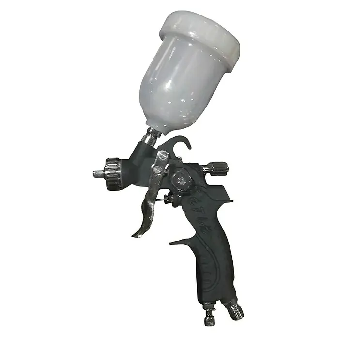 Craftomat Pistola de pintura neumática PRO - Presión de funcionamiento: 3 bar, Consumo de aire: 60 l/min - Pistola de pintura profesional con recipiente transparente para trabajos de pintura en talleres e industrias.
