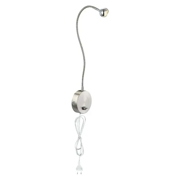 Globo Serpent LED-Wandleuchte - 3 W, Nickel matt, Warmweiß - Wandleuchte mit flexiblem Arm, ideal als Leselampe. Elegantes Design in Silber mit praktischem Schalter und Stecker.