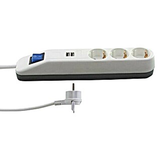 REV Produžni kabel s utičnicama (3-struko, Bijelo-sive boje, Dužina kabela: 1,4 m, 2 USB priključka)