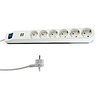 REV Produžni kabel s utičnicama (6-struko, Bijelo-sive boje, Dužina kabela: 1,4 m, 2 USB priključka)
