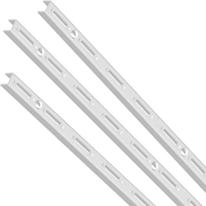 Element System Wandschiene - Länge: 100 cm, Einlochsystem, Stahl, Weiß - Abbildung von drei weißen Regalschienen für verstellbare Regalböden, ideal für flexible Aufbewahrungslösungen.
