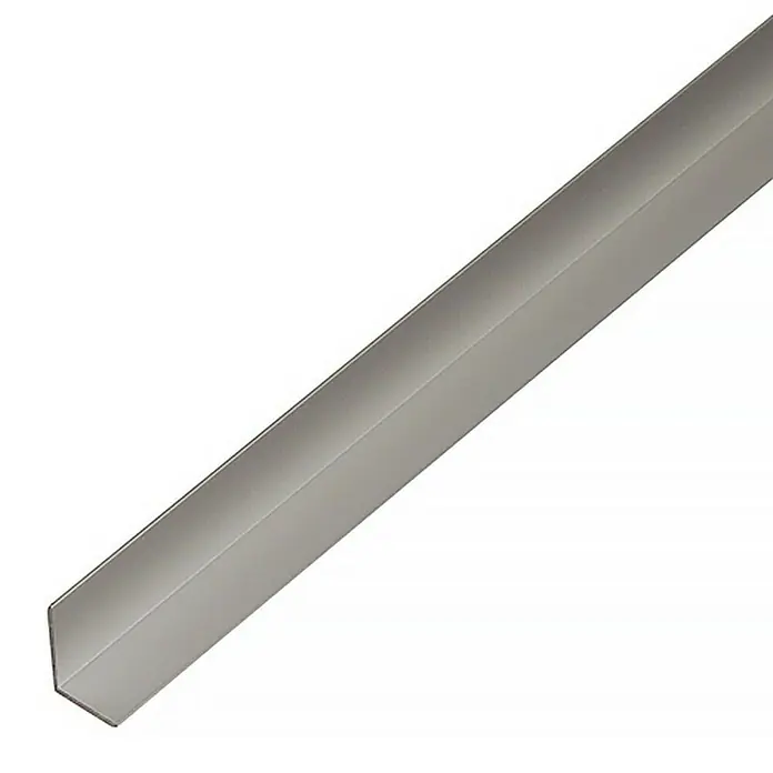 Kantoflex Perfil angular - L x An x Al: 2.000 x 22,8 x 19 mm, Espesor: 1,8 mm, Plateado - Primer plano de un perfil angular plateado. El producto metálico es ideal para la construcción, ofreciendo alta estabilidad y soporte.