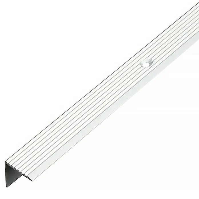 Stabilit Perfil de cantos de escalera - L x An x Al: 2.000 x 20 x 17,5 mm, Espesor: 1 mm, Anodizado, Plateado - Perfil de borde de escalera de aluminio con superficie ranurada y orificio de montaje para agarre seguro y aspecto elegante.