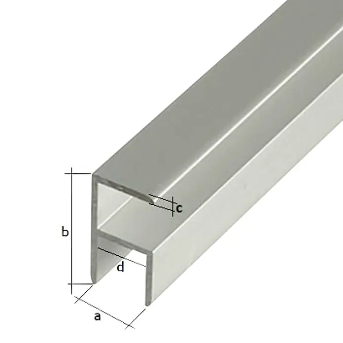 Kantoflex Perfil angular - L x An x Al: 2.000 x 22,5 x 43 mm, Espesor: 1,5 mm, Plateado - Perfil de aluminio con dimensiones a, b, c, d y e. El perfil es plateado y tiene una forma rectangular.