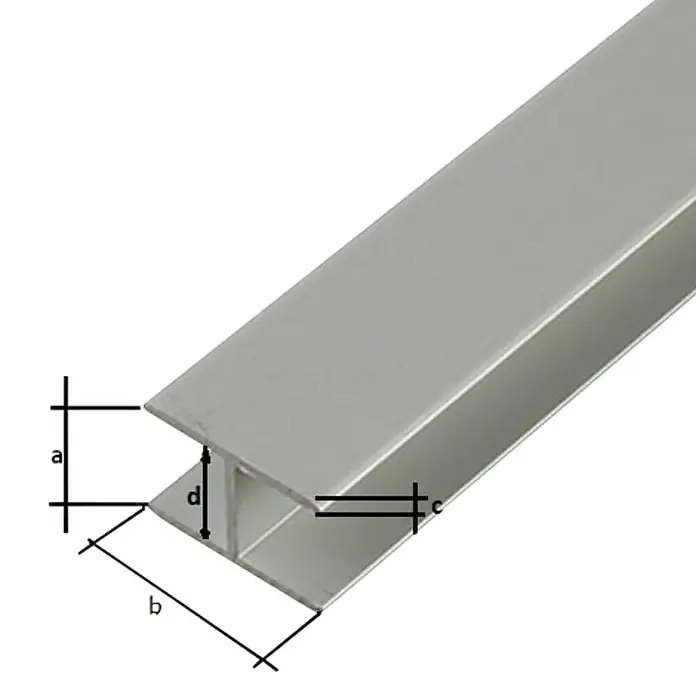 Kantoflex Perfil en H - 1.000 x 9,9 x 22 mm, Espesor: 1,5 mm, Plateado - Perfil H de aluminio, ideal para construcciones. Versátil y resistente.