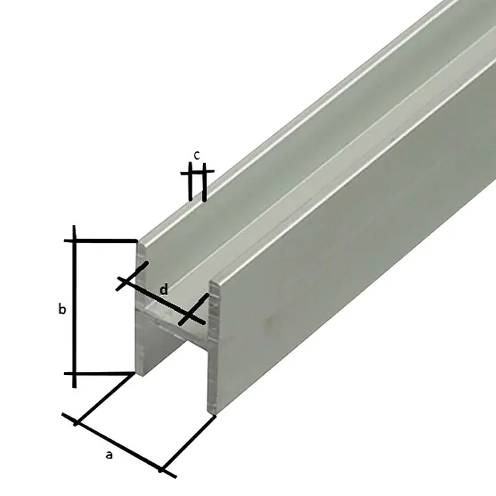 Stabilit Perfil en H - 1.000 x 13,5 x 22 mm, Espesor: 1,5 mm, Plateado - Sección transversal de un perfil de aluminio que muestra las dimensiones para la construcción y el montaje.