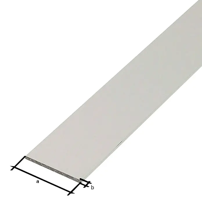Stabilit Perfil plano - L x An x Es: 1.000 x 60 x 3 mm, Aluminio, Plateado - Una banda textil blanca con flecos negros en un extremo, que se extiende diagonalmente sobre un fondo negro. Ideal para proyectos creativos.