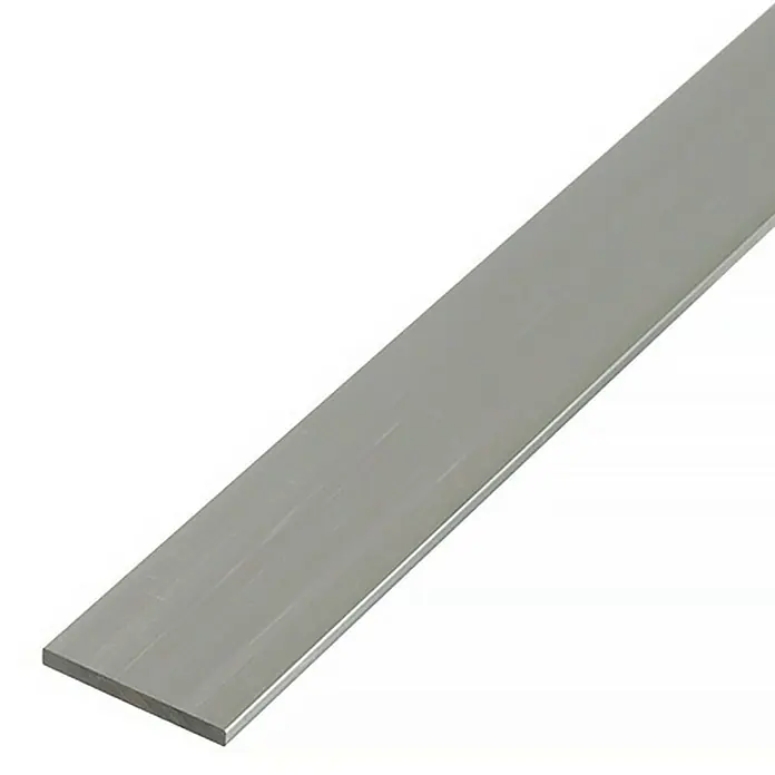 Alberts Perfil plano - L x An x Es: 2.000 x 25 x 2 mm, Aluminio - Primer plano de una barra plana de aluminio, conocida por su versatilidad en construcción y reparaciones. Ideal para proyectos DIY y aplicaciones industriales.