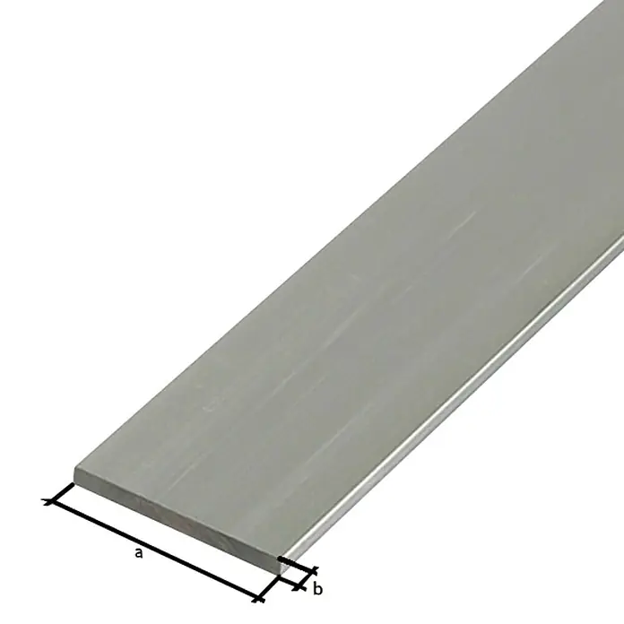 Alberts Perfil plano - L x An x Es: 2.000 x 25 x 2 mm, Aluminio - Primer plano de una barra plana de aluminio, ideal para diversos proyectos de construcción y artesanía.