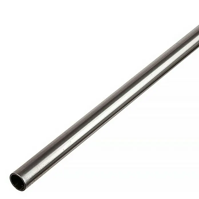 Stabilit Tubo redondo - Ø x L: 16 x 2.000 mm, Acero gris - Primer plano de un tubo metálico brillante con un ligero reflejo en su superficie.