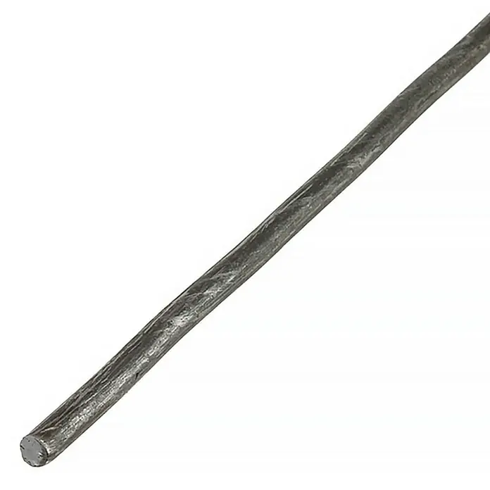 Stabilit Barra redonda - Ø x L: 12 x 2.000 mm, Gris - Primer plano de una sola varilla de soldadura plateada sobre un fondo blanco.