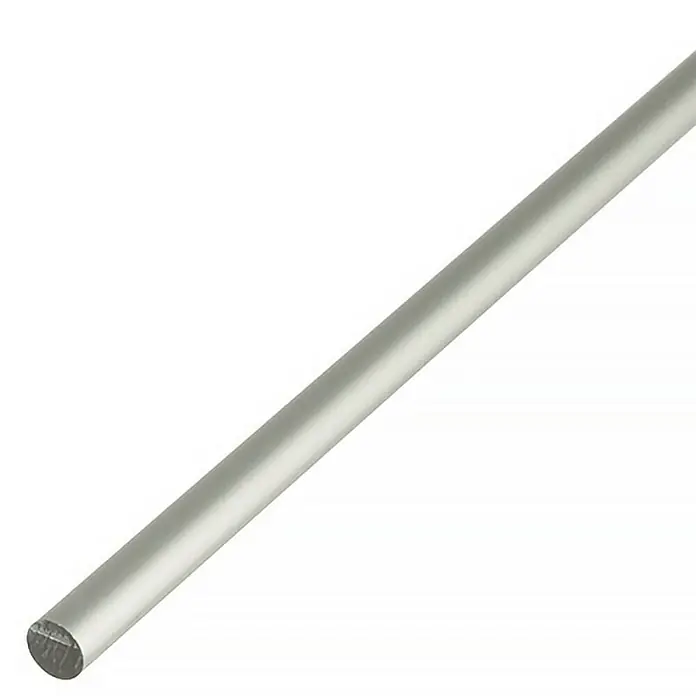 Stabilit Barra redonda - Ø x L: 8 x 2.000 mm - Primer plano de una barra metálica plateada en diagonal sobre un fondo blanco, destacando su superficie lisa.