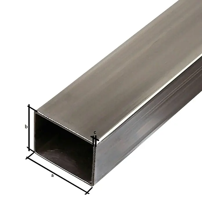 Stabilit Tubo de forma cuadrada - 2.000 x 40 x 30 mm, Espesor: 1,5 mm - Representación de un tubo rectangular de metal. El tubo presenta una superficie limpia y una forma rectangular clara, ideal para aplicaciones estructurales.