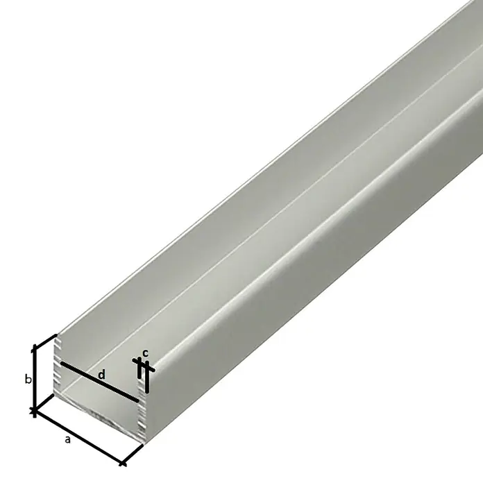 Kantoflex Perfil en U - 1.000 x 10,9 x 10 mm, Espesor: 1,5 mm, Plateado - Barra de perfil con dimensiones.