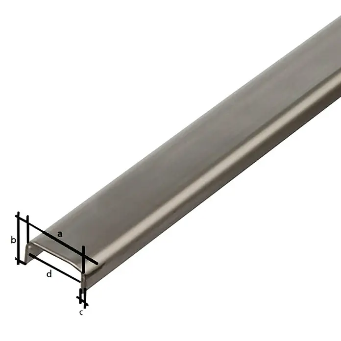 Alberts Perfil en U - 1.000 x 16 x 10 mm, Espesor: 1,5 mm, Plateado - Listón de perfil metálico, perfecto para bordes y transiciones limpias. La tira robusta es versátil en su uso y visualmente atractiva.