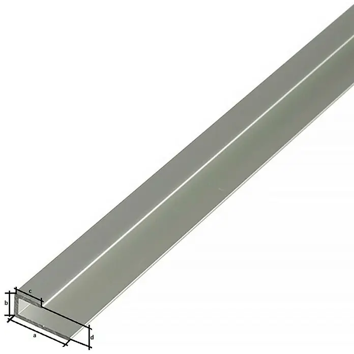 Kantoflex Perfil angular - L x An x Al: 2.000 x 6 x 9 mm, Espesor: 1,5 mm, Plateado - Representación de un tubo rectangular de aluminio con etiquetas de dimensiones para proyectos de construcción e ingeniería.