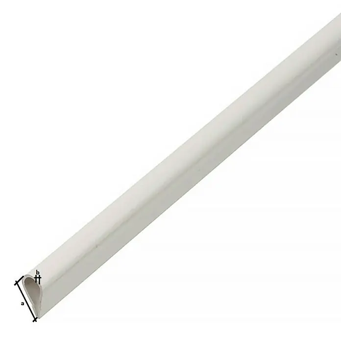 Kantoflex Perfil de sujeción - L x Al: 1.000 x 15 mm, Espesor: 0,9 mm, Plástico, Blanco - Un perfil de conducto de cable blanco en forma de U utilizado para la colocación de cables. Las dimensiones están marcadas como a y b.