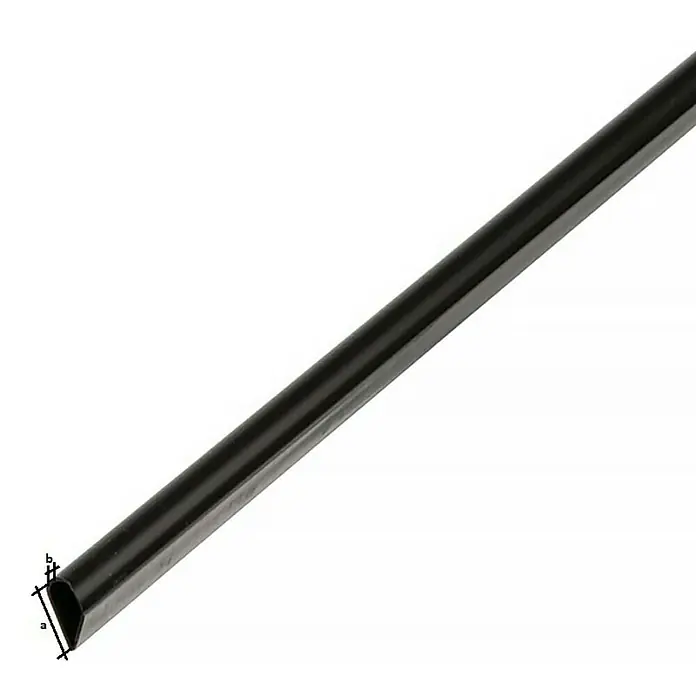 Kantoflex Perfil de sujeción - L x Al: 2.000 x 15 mm, Espesor: 0,9 mm, Plástico, Negro - Primer plano de un perfil metálico negro trapezoidal con las dimensiones a y b mostradas.