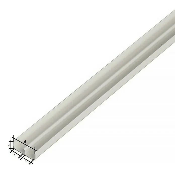 Stabilit Perfil - L x An x Al: 2.000 x 6,5 x 5 mm, Espesor: 1 mm, Blanco - Imagen de un conducto de cable blanco con líneas de medición que indican las dimensiones. Ideal para una gestión ordenada de cables en interiores.