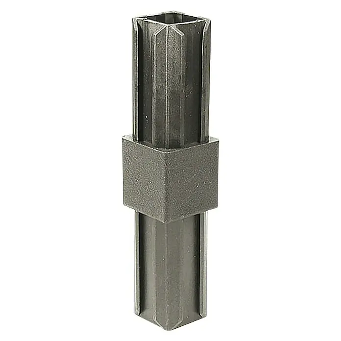 Stabilit Perfil de acoplamiento - L x An x Al: 30 x 30 x 2 mm, Plástico, Negro - Primer plano de una varilla cuadrada con un manguito cuadrado en el centro sobre un fondo negro.