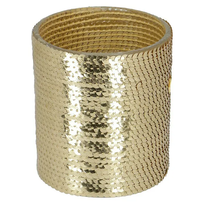 Teelichthalter Paillette - Ø x H: 9 x 10 cm, Gold - Funkelnder goldener Kerzenhalter mit Paillettenbesatz, ideal für festliche Dekorationen und stimmungsvolles Licht.