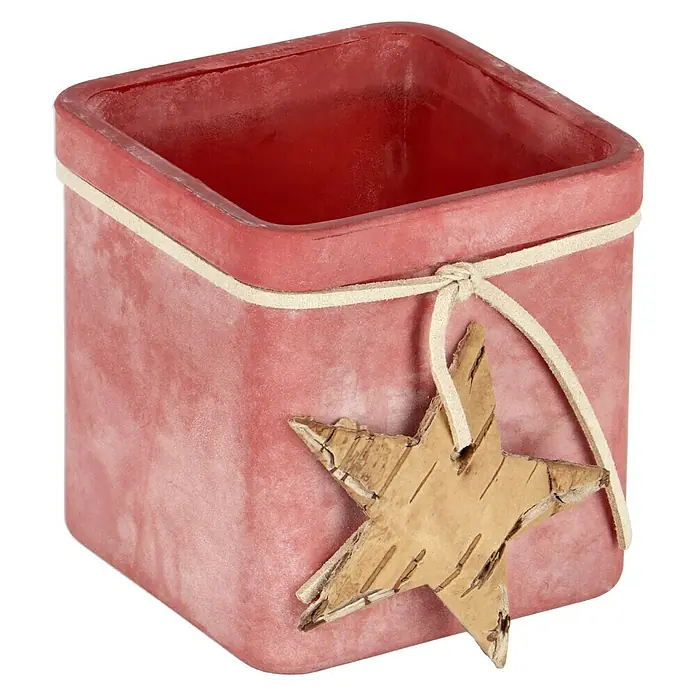 Vase Square Frost - L x B x H: 7,5 x 7,5 x 7,5 cm, Rot - Dekorativer roter Übertopf mit rustikalem Sternanhänger, ideal für Pflanzen und als festliche Dekoration.